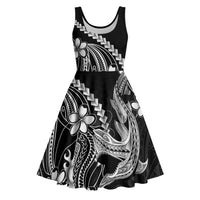 Black Aloha Hawaii Midi Dress Polynesian Shark Tattoo With Plumeria LT14 Black - Polynesian Pride