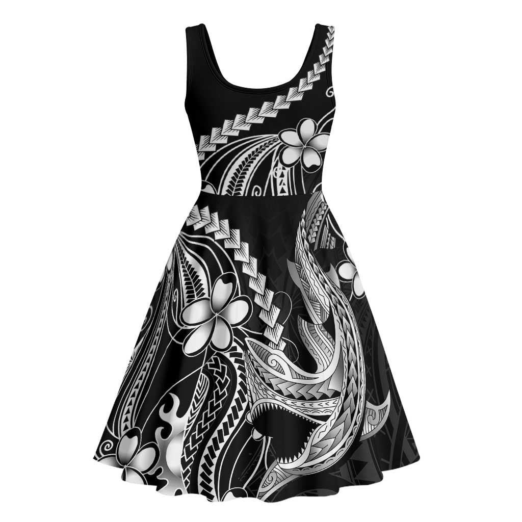 Black Aloha Hawaii Midi Dress Polynesian Shark Tattoo With Plumeria LT14 - Polynesian Pride