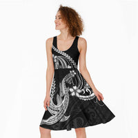Black Aloha Hawaii Midi Dress Polynesian Shark Tattoo With Plumeria LT14 - Polynesian Pride