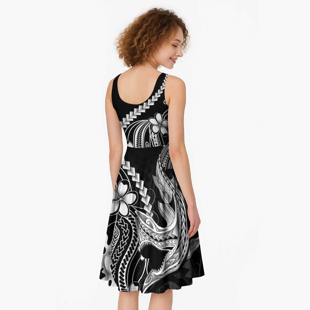 Black Aloha Hawaii Midi Dress Polynesian Shark Tattoo With Plumeria LT14 - Polynesian Pride