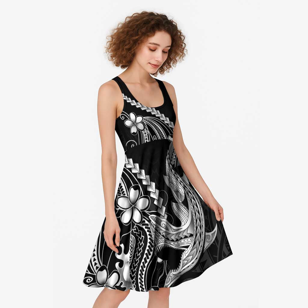 Black Aloha Hawaii Midi Dress Polynesian Shark Tattoo With Plumeria LT14 - Polynesian Pride