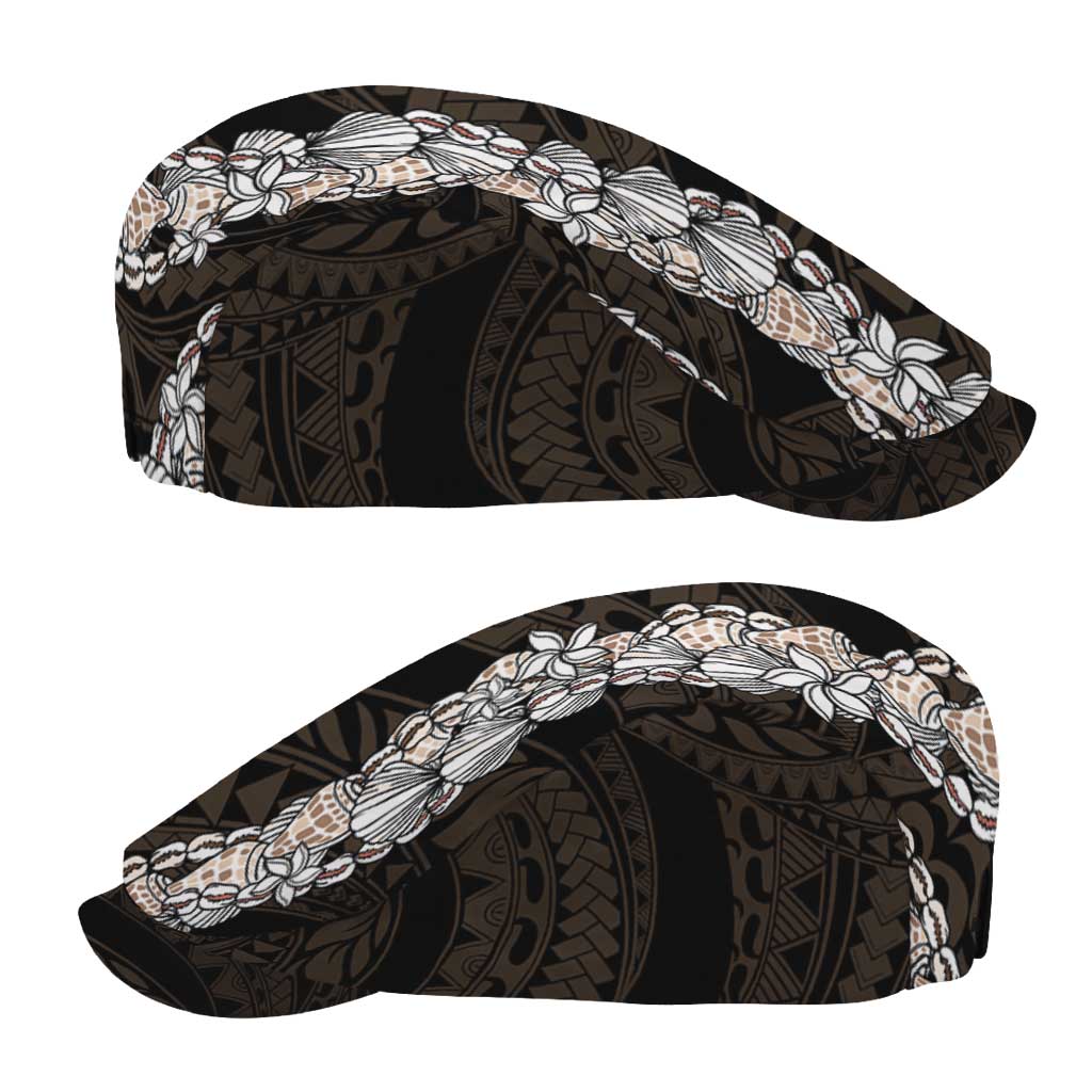 Black and Beige Hawaii Shell Lei Jeff Hat Hawaiian Sunrise Shell Hebrew Cone Plumeria - Polynesian Pride