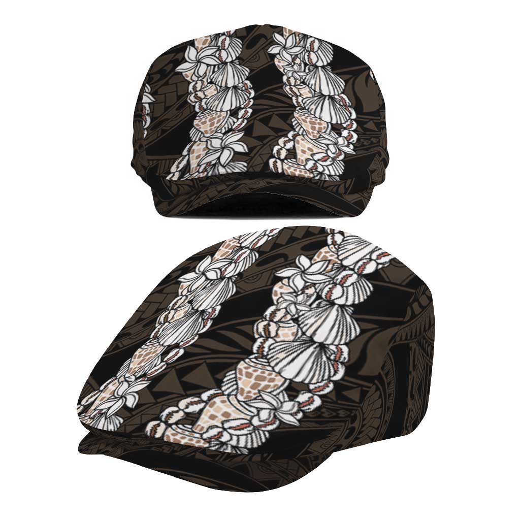 Black and Beige Hawaii Shell Lei Jeff Hat Hawaiian Sunrise Shell Hebrew Cone Plumeria - Polynesian Pride