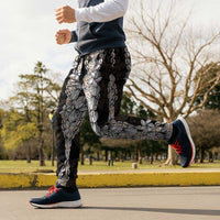 Black and Beige Hawaii Shell Lei Jogger Pants Hawaiian Sunrise Shell Hebrew Cone Plumeria - Polynesian Pride