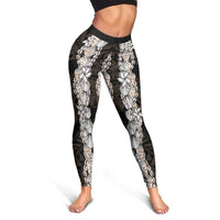 Black and Beige Hawaii Shell Lei Leggings Hawaiian Sunrise Shell Hebrew Cone Plumeria - Polynesian Pride