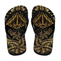 Black and Gold Polynesia Flip Flops Plumeria Tattoo With Polynesian Pattern - Polynesian Pride