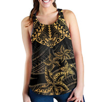 Black and Gold Polynesia Women Racerback Tank Plumeria Tattoo With Polynesian Pattern - Polynesian Pride