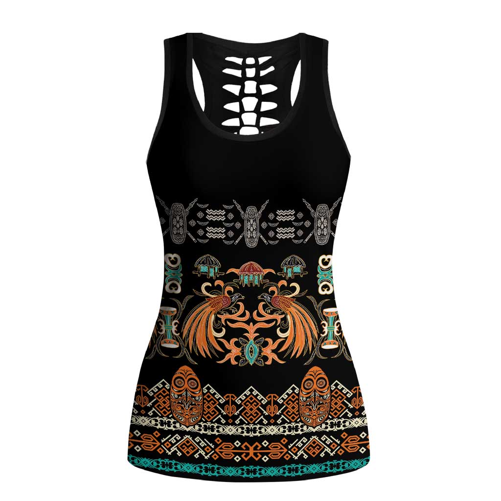 Black Batik Papua-inspired Pattern Hollow Tank Top - Polynesian Pride
