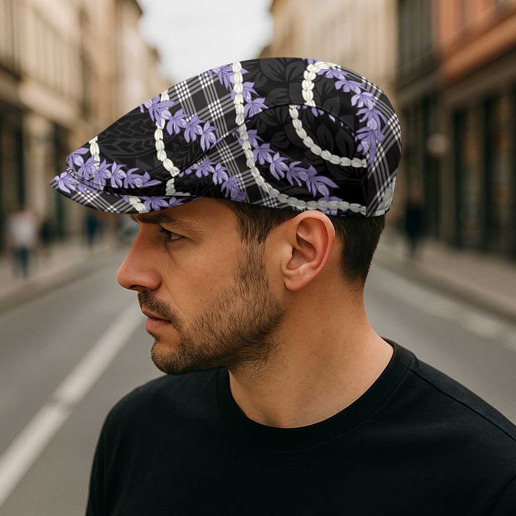 Black Hawaii Palaka Honohono Pikake Jeff Hat Hawaiian Orchid Lei Polynesian Pattern - Polynesian Pride