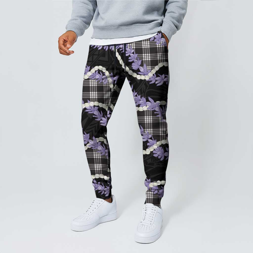 Black Hawaii Palaka Honohono Pikake Jogger Pants Hawaiian Orchid Lei Polynesian Pattern - Polynesian Pride