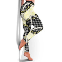 Black Palaka Hawaii Leggings Kukui Nut Pikake Lei Hawaiian Tapa Pattern - Polynesian Pride