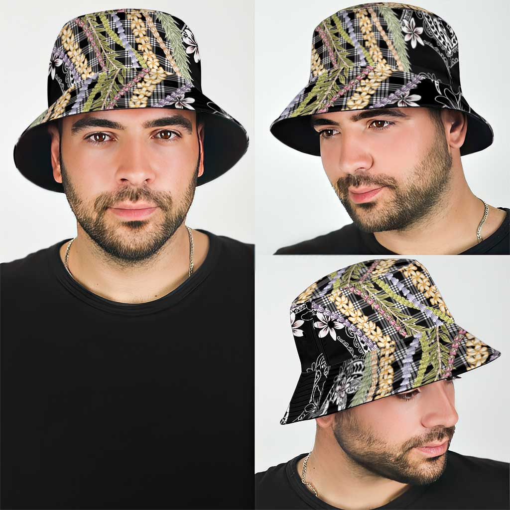 Black Palaka Hawaii Leis Bucket Hat Hawaiian-plaid Elegant Tropical Vibes - Polynesian Pride