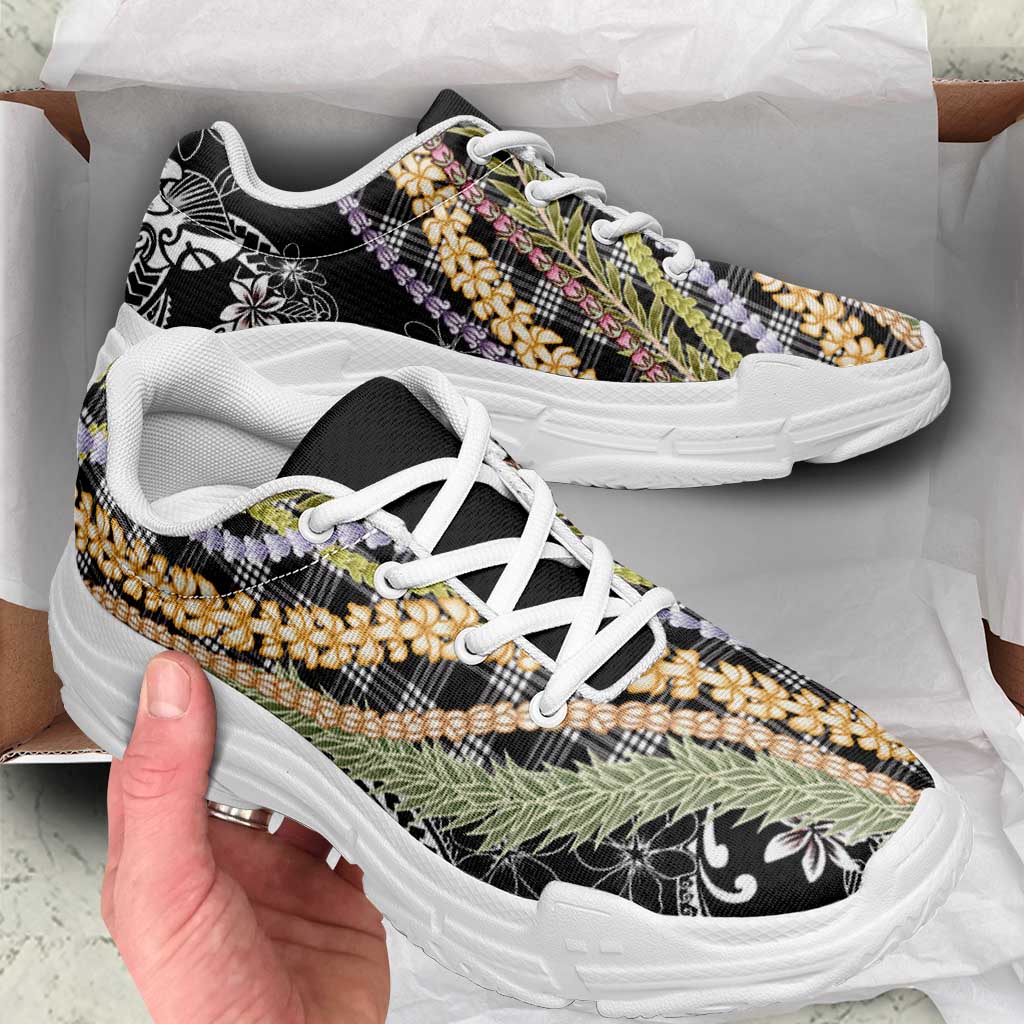 Black Palaka Hawaii Leis Chunky Sneakers Hawaiian-plaid Elegant Tropical Vibes