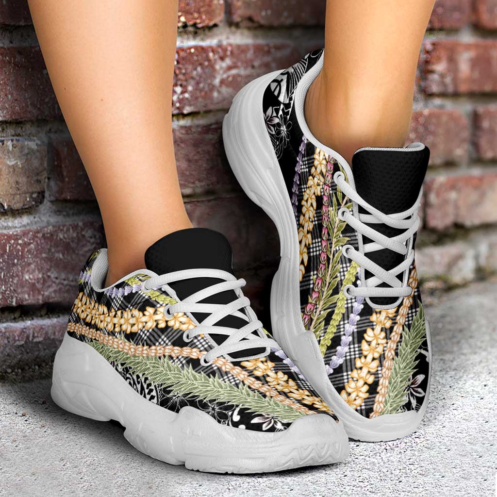 Black Palaka Hawaii Leis Chunky Sneakers Hawaiian-plaid Elegant Tropical Vibes