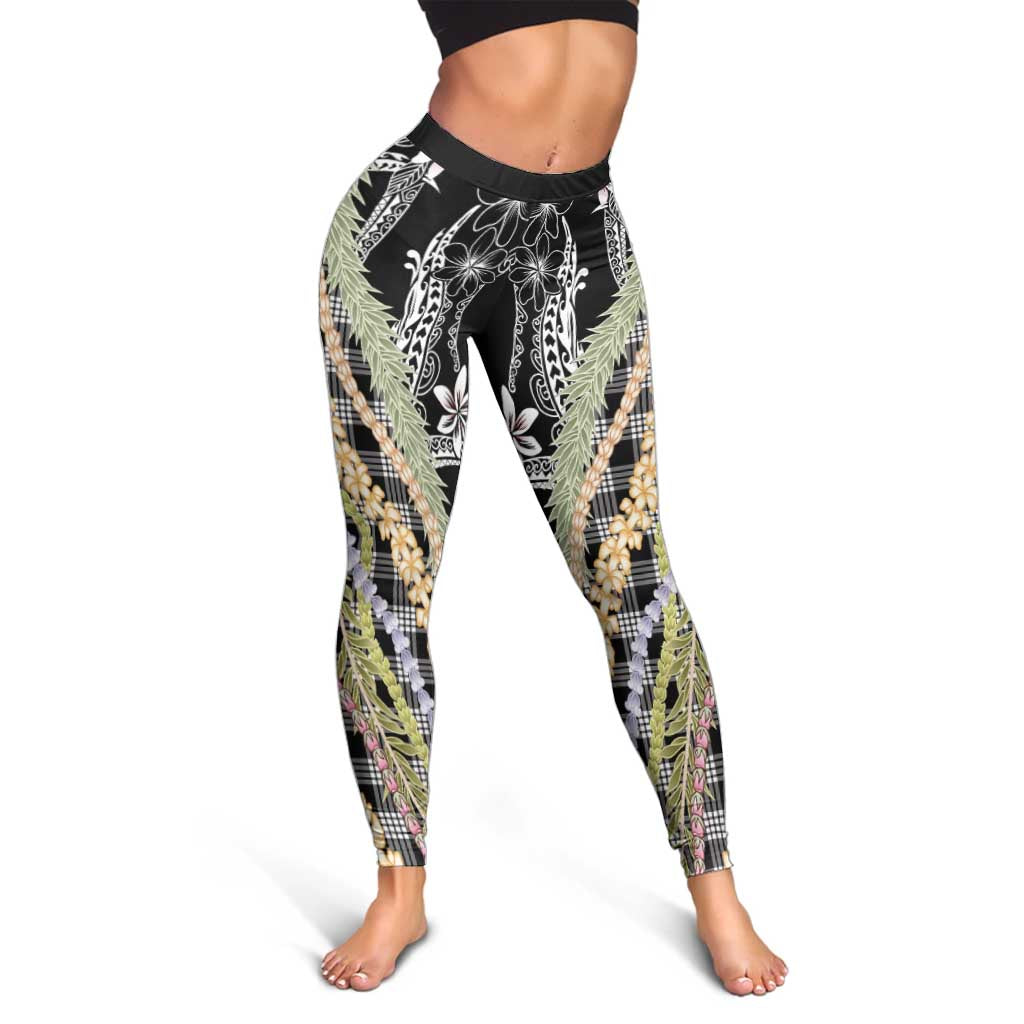 Black Palaka Hawaii Leis Leggings Hawaiian-plaid Elegant Tropical Vibes - Polynesian Pride