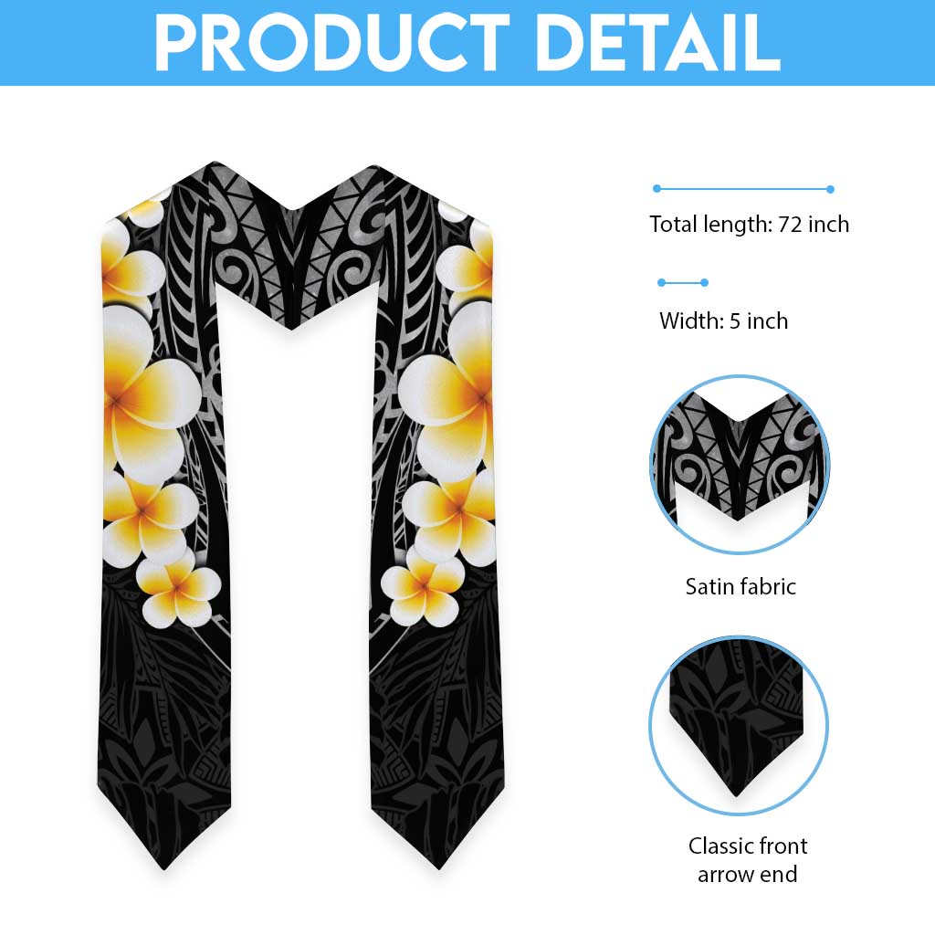 Black Polynesia Graduation Stole Plumeria Tropical Leaves With Galaxy Polynesian Art