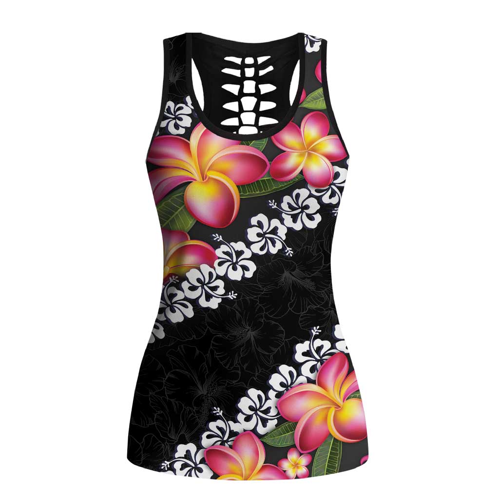 Black Polynesia Hollow Tank Top Plumeria With Hibiscus Pattern Tropical Vibes LT14 Female Black - Polynesian Pride