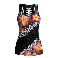 Black Polynesia Hollow Tank Top Plumeria With Hibiscus Pattern Tropical Vibes LT14 Female Black - Polynesian Pride