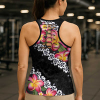 Black Polynesia Hollow Tank Top Plumeria With Hibiscus Pattern Tropical Vibes LT14 - Polynesian Pride