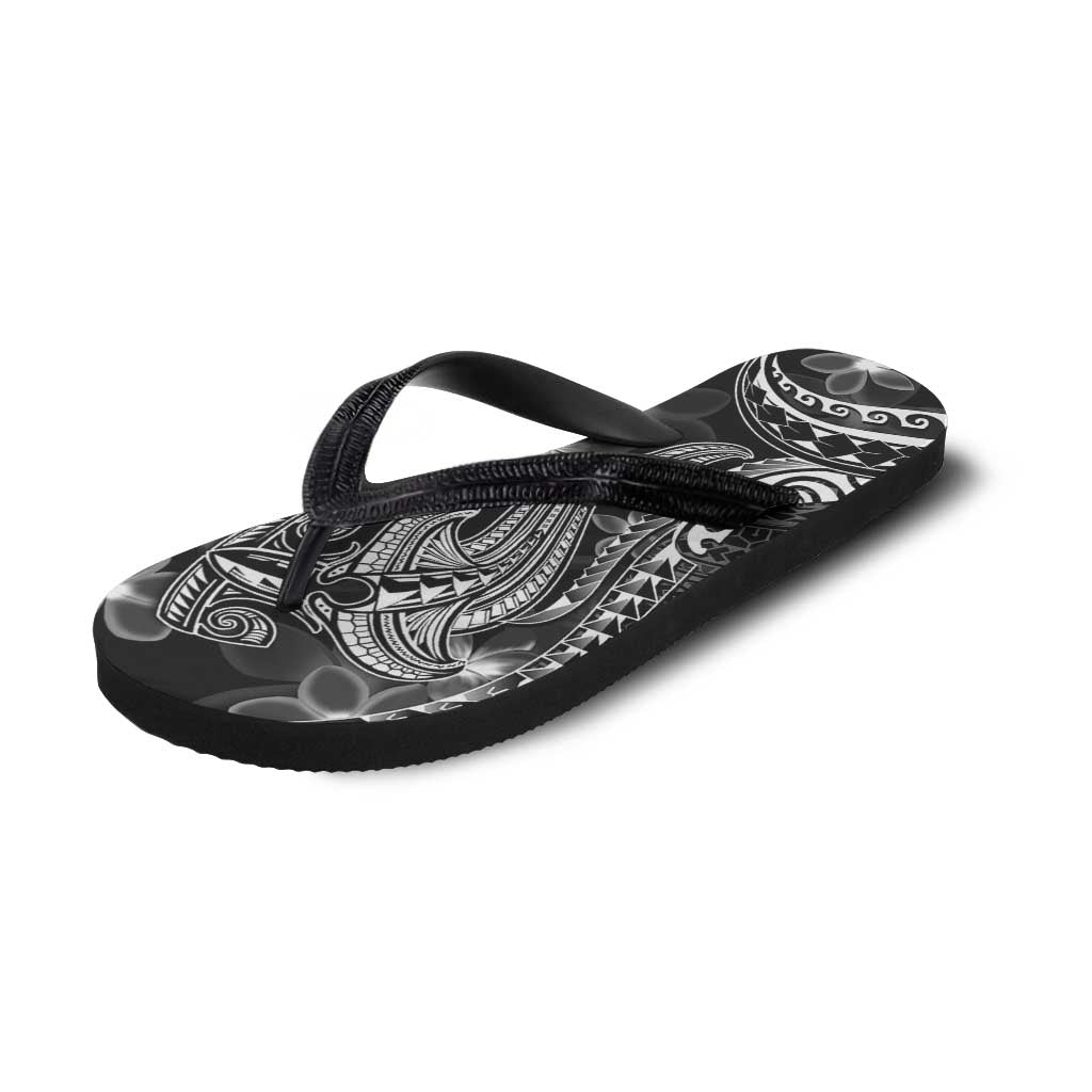 Black Polynesia Shark Tattoo Flip Flops Polynesian Plumeria - Polynesian Pride