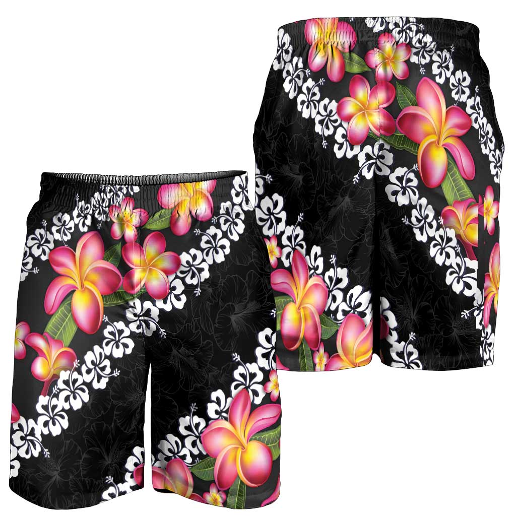 Black Polynesia Shorts for Men Plumeria With Hibiscus Pattern Tropical Vibes - Polynesian Pride