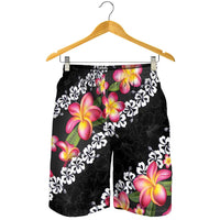 Black Polynesia Shorts for Men Plumeria With Hibiscus Pattern Tropical Vibes - Polynesian Pride