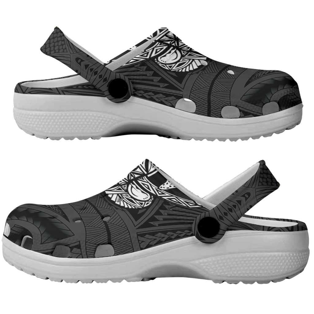 Black Samoa Tattoo Clogs Shoes Plumeria Samoan Ocean Tatau Pattern - Polynesian Pride