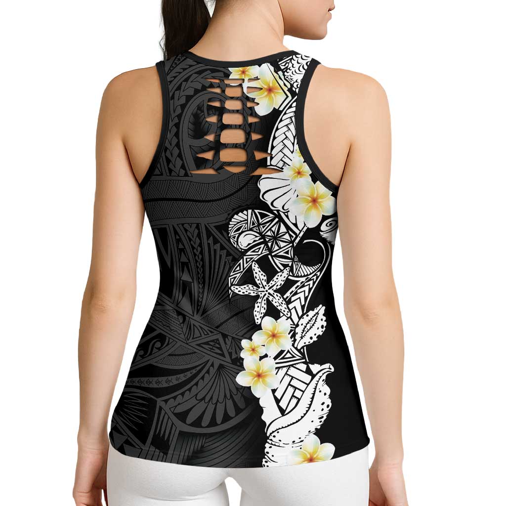 Black Samoa Tattoo Hollow Tank Top Plumeria Samoan Ocean Tatau Pattern - Polynesian Pride