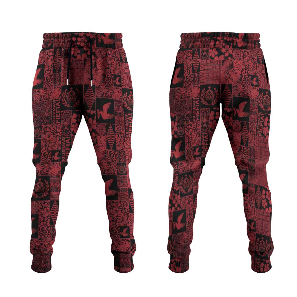 Black Tonga Kilisimasi Fiefia Jogger Pants Pacific Patchwork Xmas Vibes - Polynesian Pride