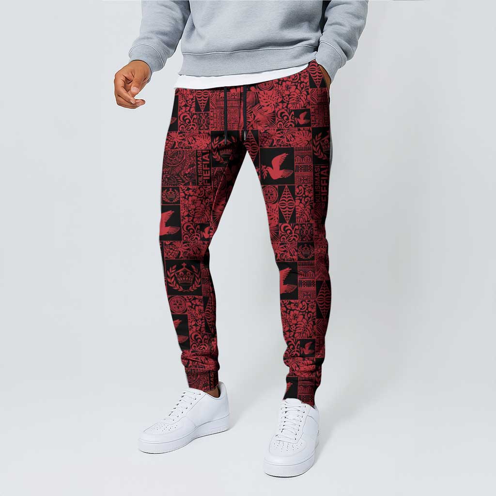 Black Tonga Kilisimasi Fiefia Jogger Pants Pacific Patchwork Xmas Vibes - Polynesian Pride