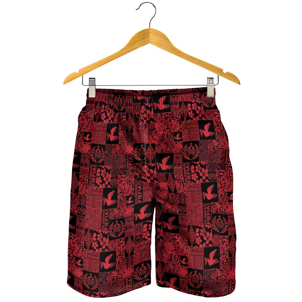 Black Tonga Kilisimasi Fiefia Shorts for Men Pacific Patchwork Xmas Vibes - Polynesian Pride