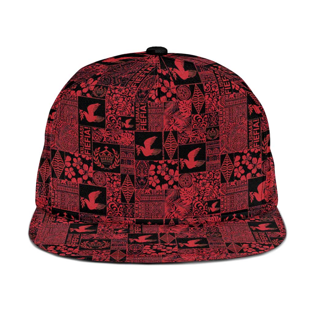 Black Tonga Kilisimasi Fiefia Snapback Cap Pacific Patchwork Xmas Vibes - Polynesian Pride