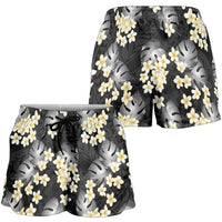 Black Tropical Hawaii Shorts for Women Seamless Monstera Plumeria Hawaiian Pattern - Polynesian Pride
