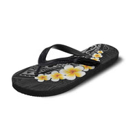 Black Tropical Plumeria Galaxy Polynesian Art Flip Flops - Polynesian Pride