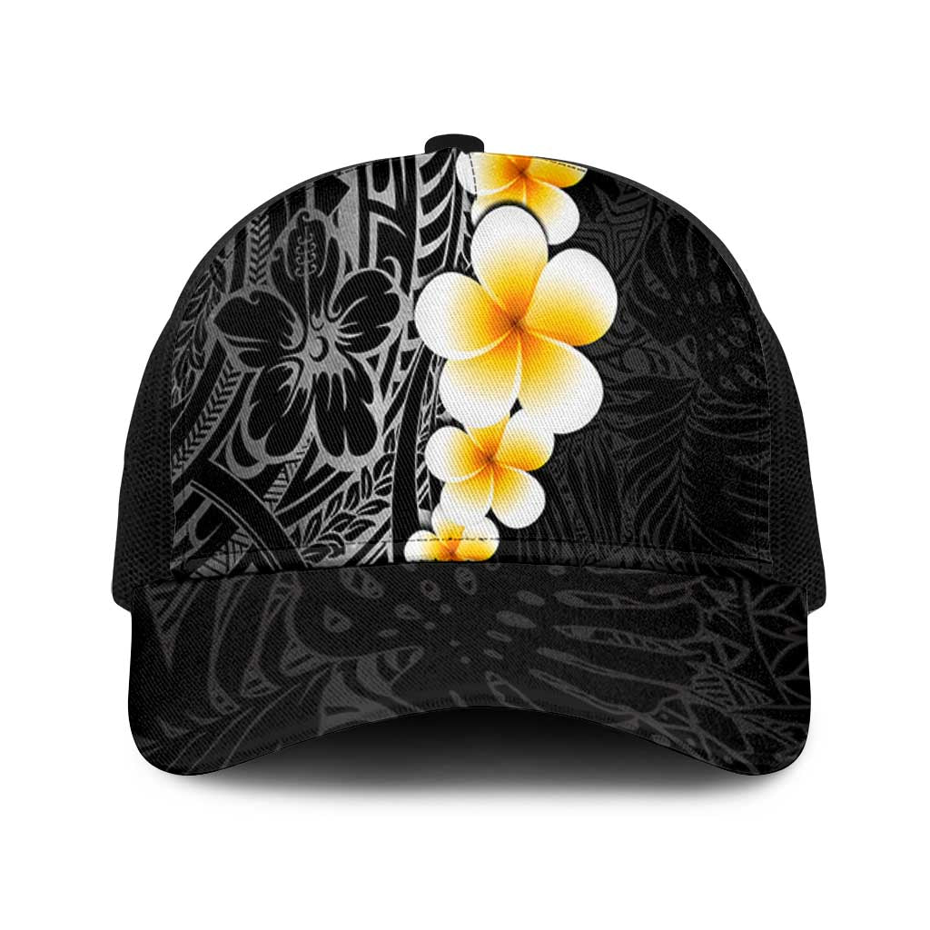 Black Tropical Plumeria With Galaxy Polynesian Art Baseball Net Cap - Polynesian Pride