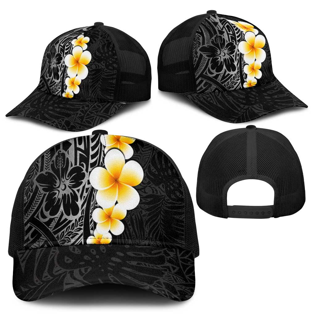 Black Tropical Plumeria With Galaxy Polynesian Art Baseball Net Cap - Polynesian Pride