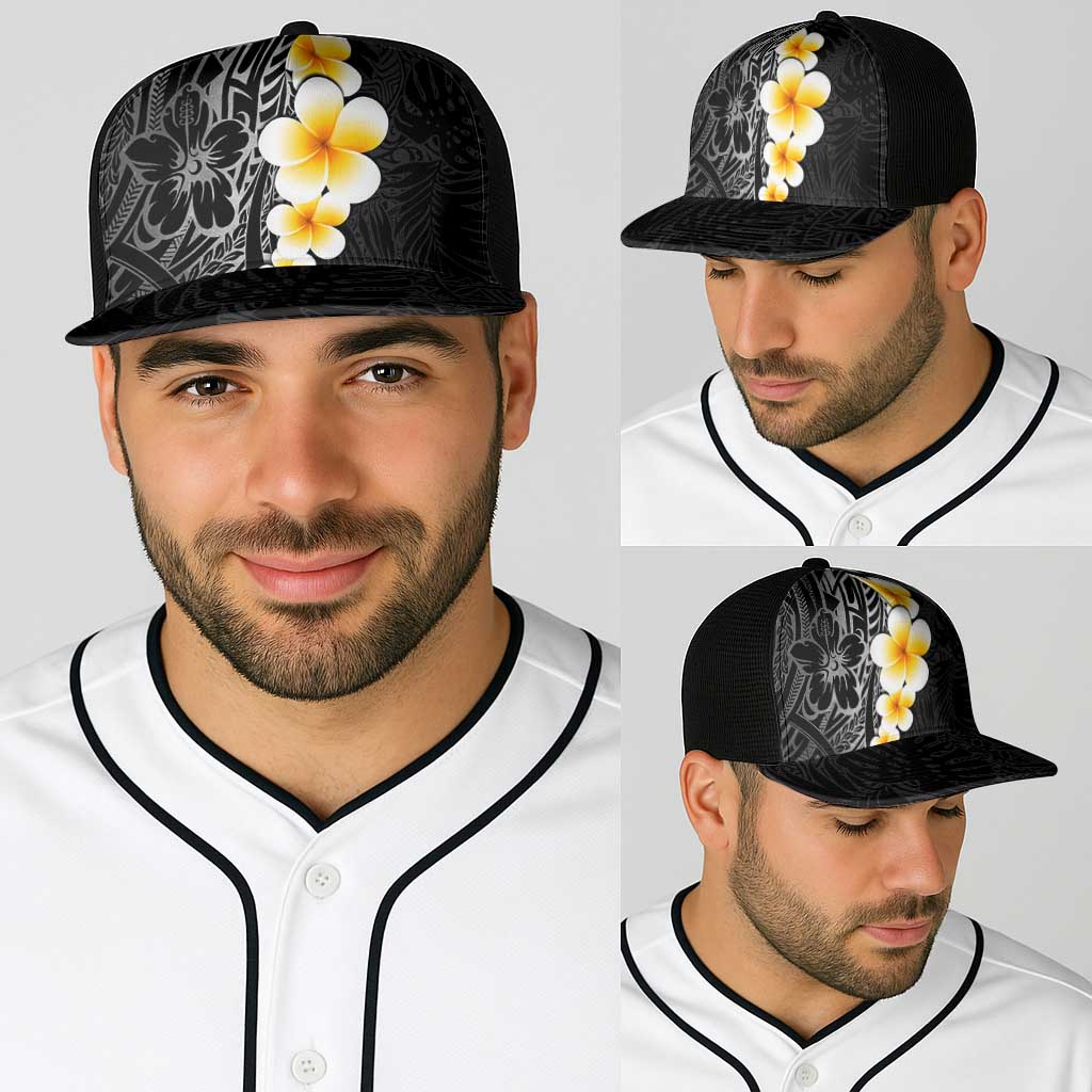 Black Tropical Plumeria With Galaxy Polynesian Art Baseball Net Cap - Polynesian Pride