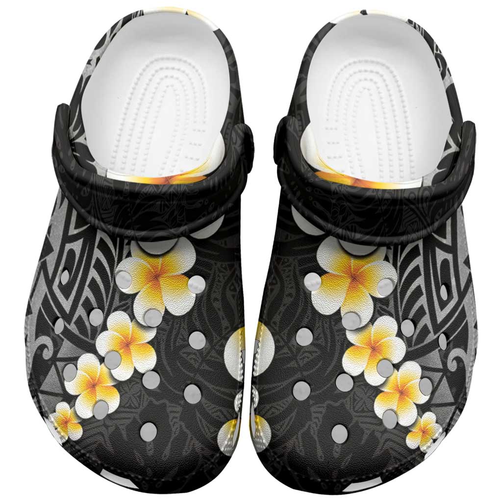 Black Tropical Plumeria With Galaxy Polynesian Art Clogs Shoes