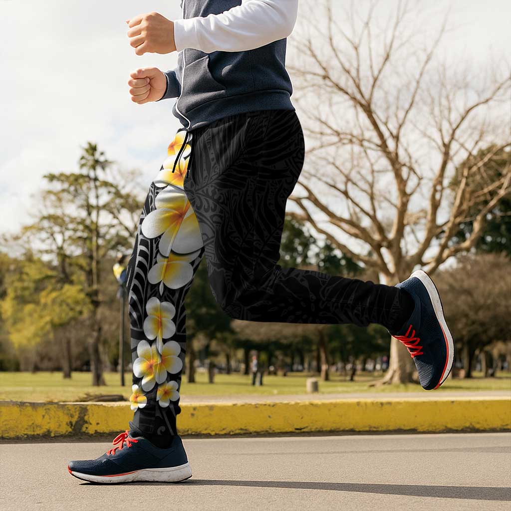 Black Tropical Plumeria With Galaxy Polynesian Art Jogger Pants - Polynesian Pride