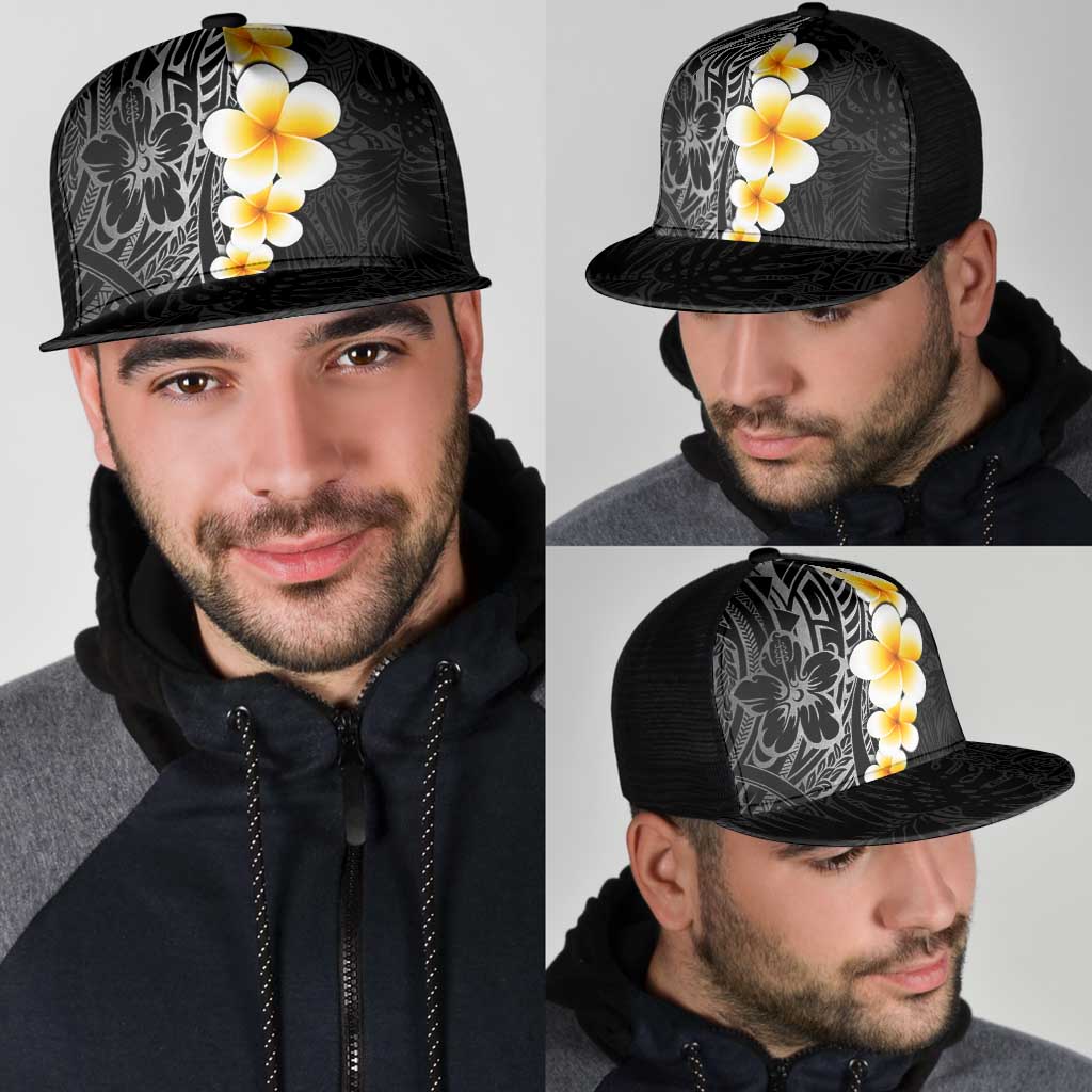 Black Tropical Plumeria With Galaxy Polynesian Art Mesh Trucker Cap - Polynesian Pride
