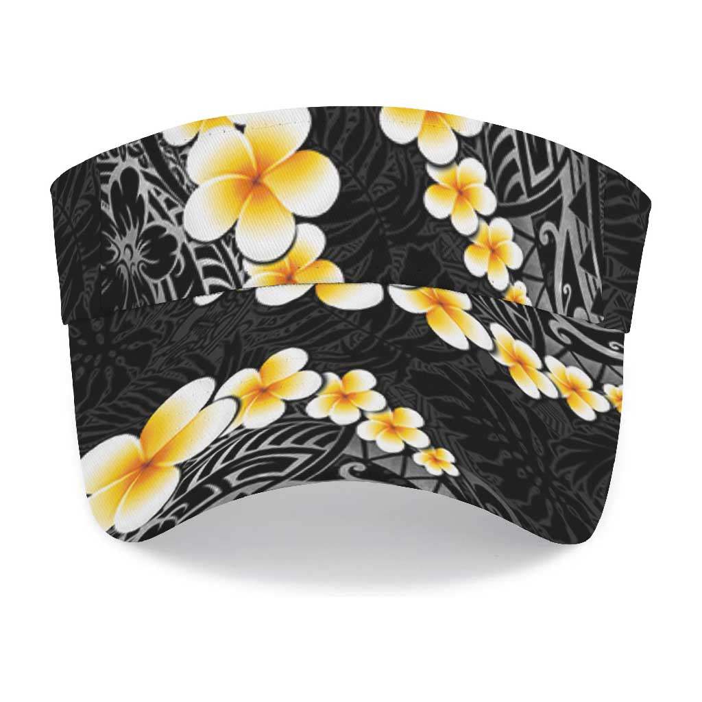 Black Tropical Plumeria With Galaxy Polynesian Art Sun Visor Cap