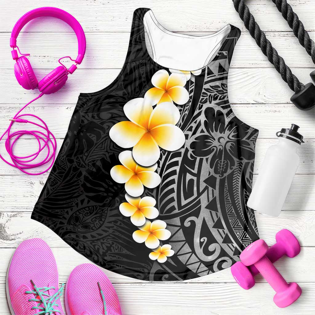 Black Tropical Plumeria With Galaxy Polynesian Art Women Racerback Tank - Polynesian Pride