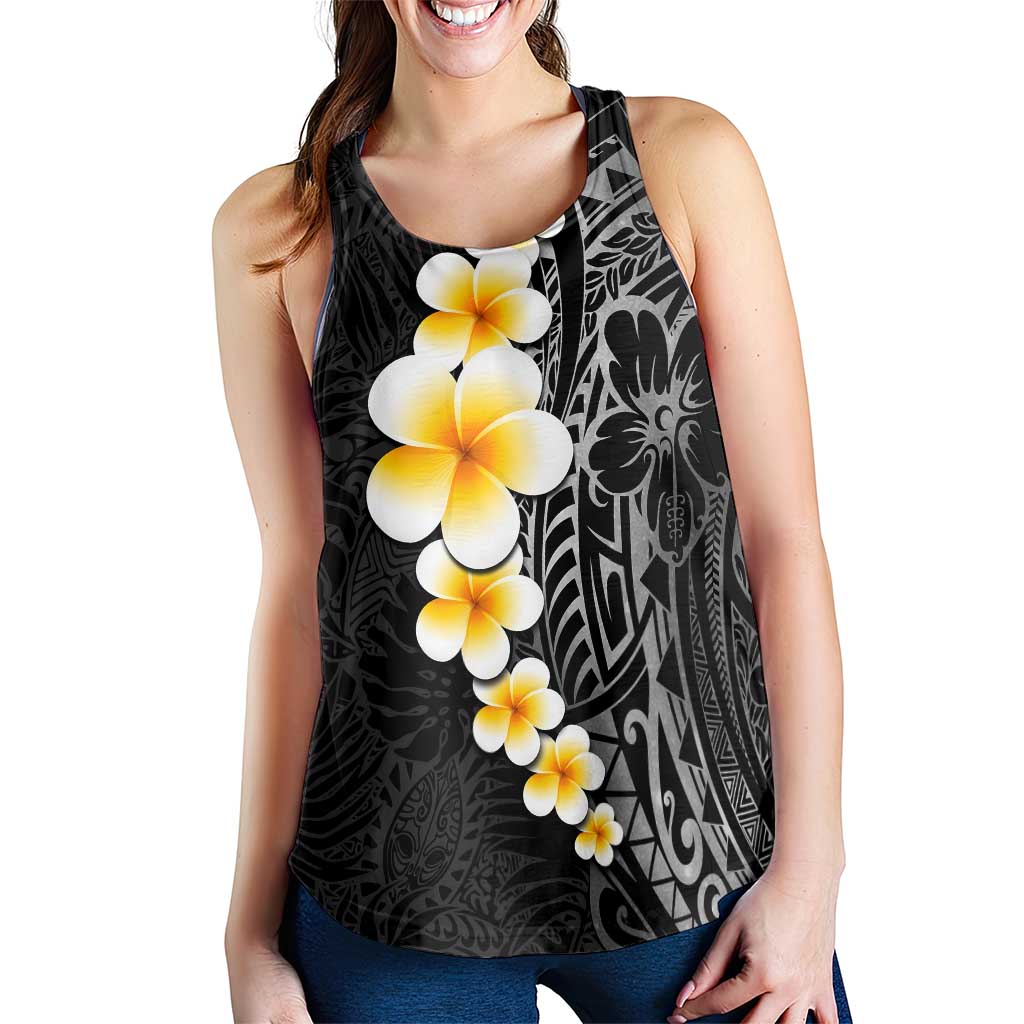 Black Tropical Plumeria With Galaxy Polynesian Art Women Racerback Tank - Polynesian Pride