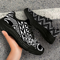 Black White New Zealand Taniko Motifs Chunky Sneakers Aotearoa Maori Plumeria Curve Style LT14 - Polynesian Pride