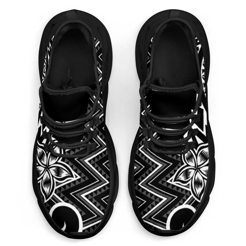 Black White New Zealand Taniko Motifs Clunky Sneakers Aotearoa Maori Plumeria Curve Style LT14 - Polynesian Pride