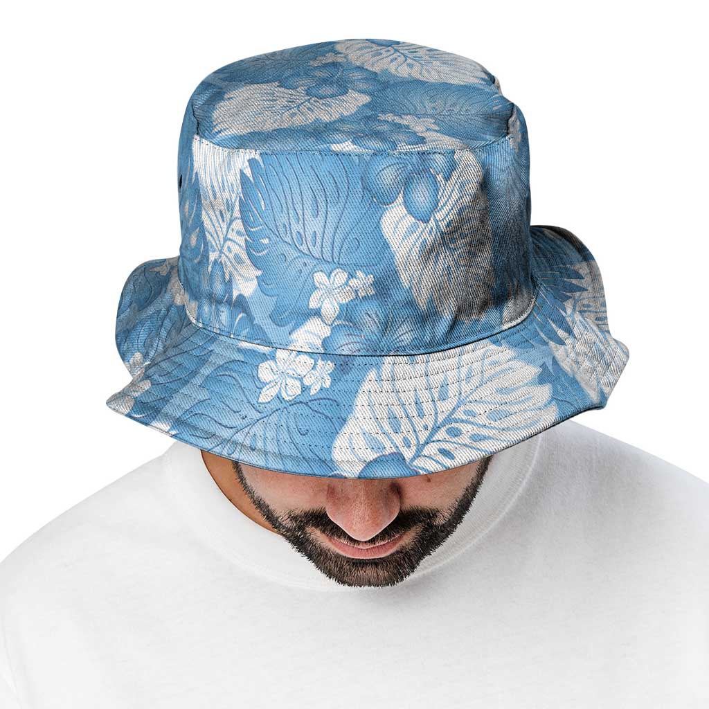 Blue Aloha Hawaii Bucket Hat Monstera Hibiscus Plumeria Seamless Vibes - Polynesian Pride