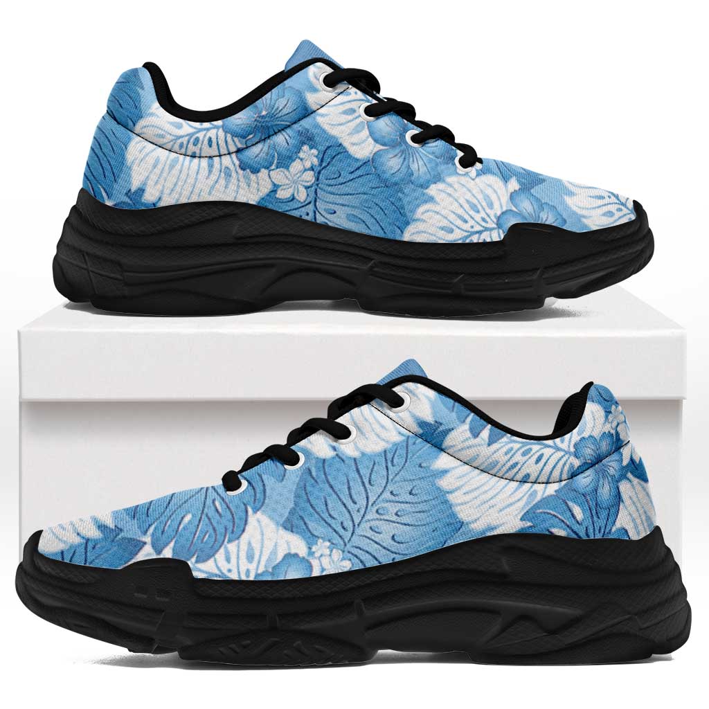 Blue Aloha Hawaii Chunky Sneakers Monstera Hibiscus Plumeria Seamless Vibes - Polynesian Pride
