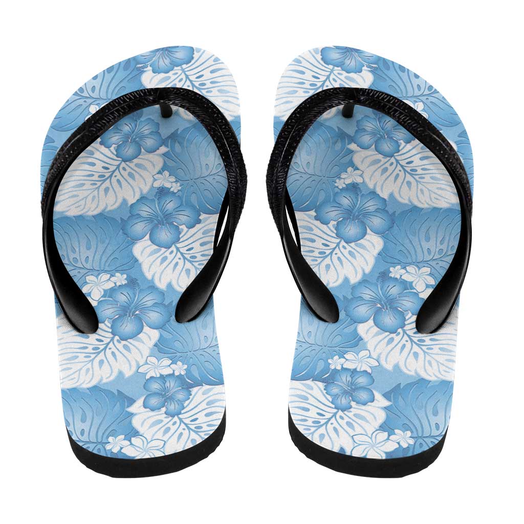 Blue Aloha Hawaii Flip Flops Monstera Hibiscus Plumeria Seamless Vibes - Polynesian Pride