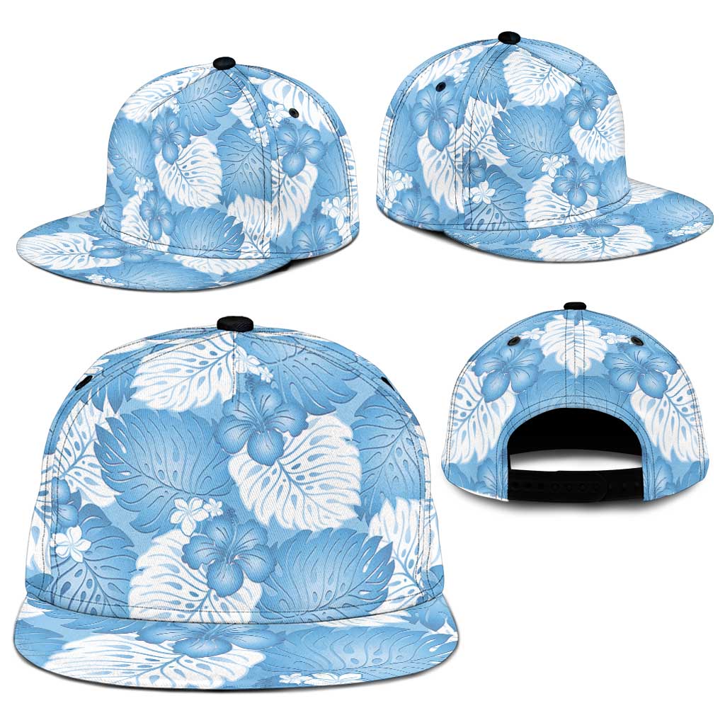 Blue Aloha Hawaii Snapback Cap Monstera Hibiscus Plumeria Seamless Vibes - Polynesian Pride