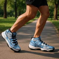 Blue Aloha Hawaii Sneakers J11 Monstera Hibiscus Plumeria Seamless Vibes - Polynesian Pride